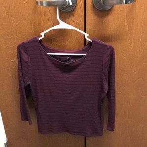 Burgundy and Black Crop 3/4 Sleeve Shirt